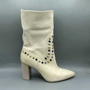 Free People Cream Heeled Boots with Stud Accents